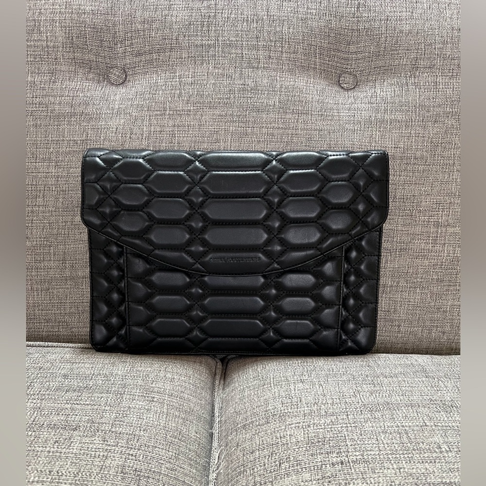 Aimee Kestenberg Honeycomb Quilted Leather Oversized Envelope Black Clutch Bag